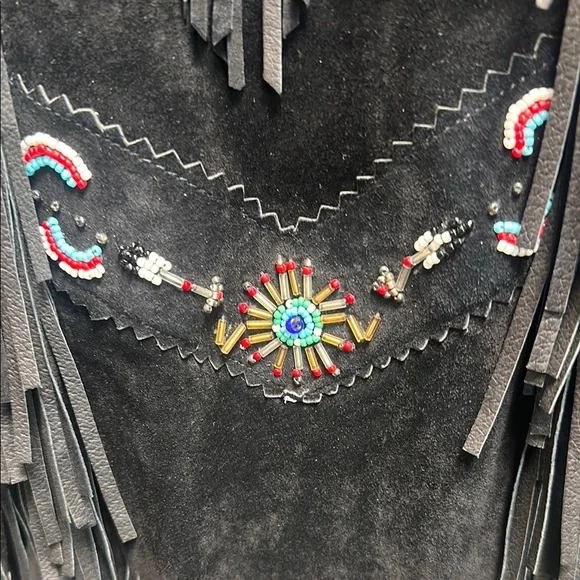 Vintage Cache Black Leather Jacket with Fringe, Bones and Beading - Picture 5 of 5